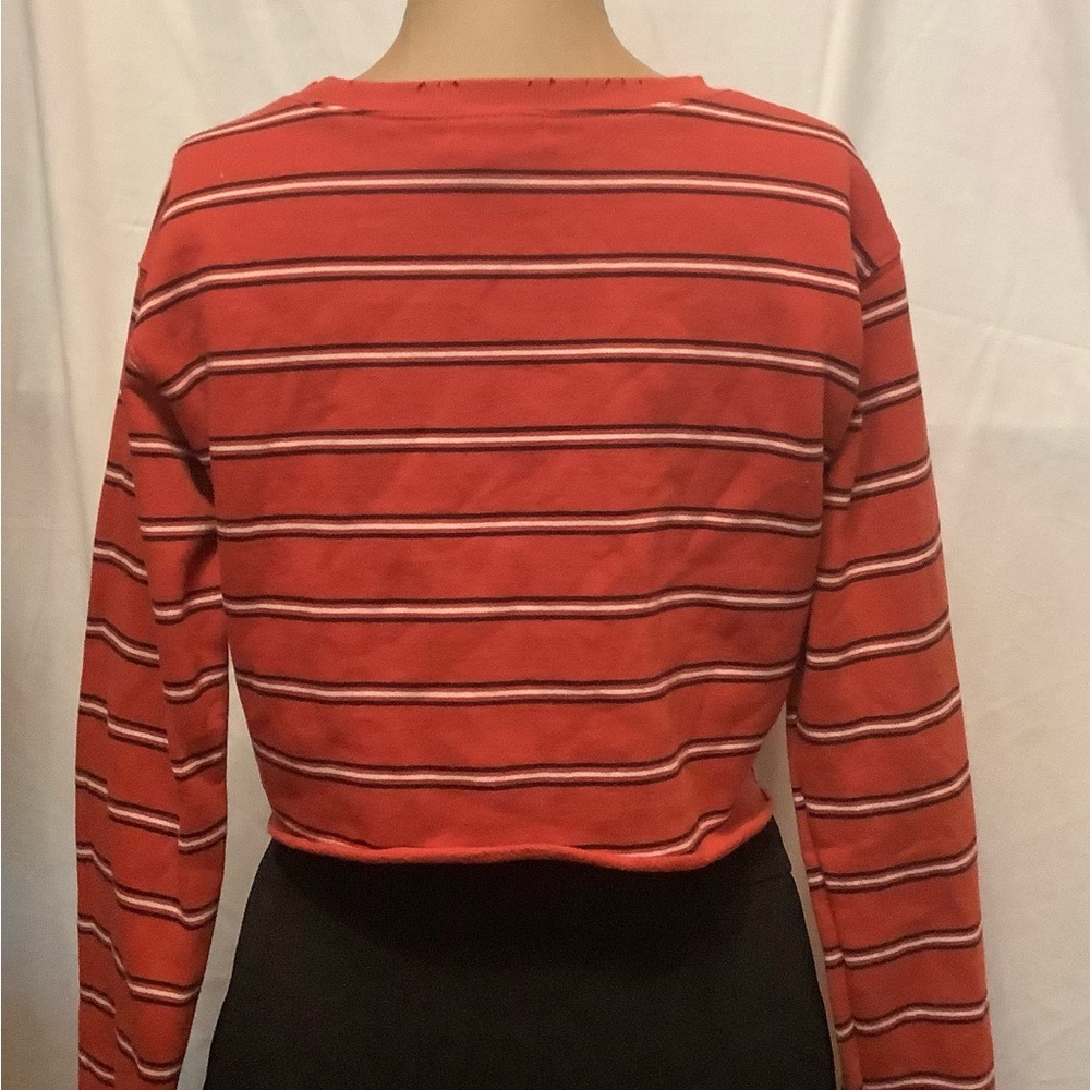 Forever 21 Striped Crop Top with Raw Edged Bottom and Distressed Sleeves/Collar - Picture 3 of 6